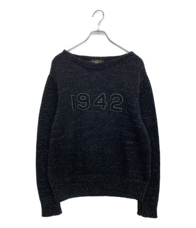 RRL RALPH LAUREN ニット アメリカ製 ボートネック レタード ブラック メンズ SIZE - ダブルアールエル