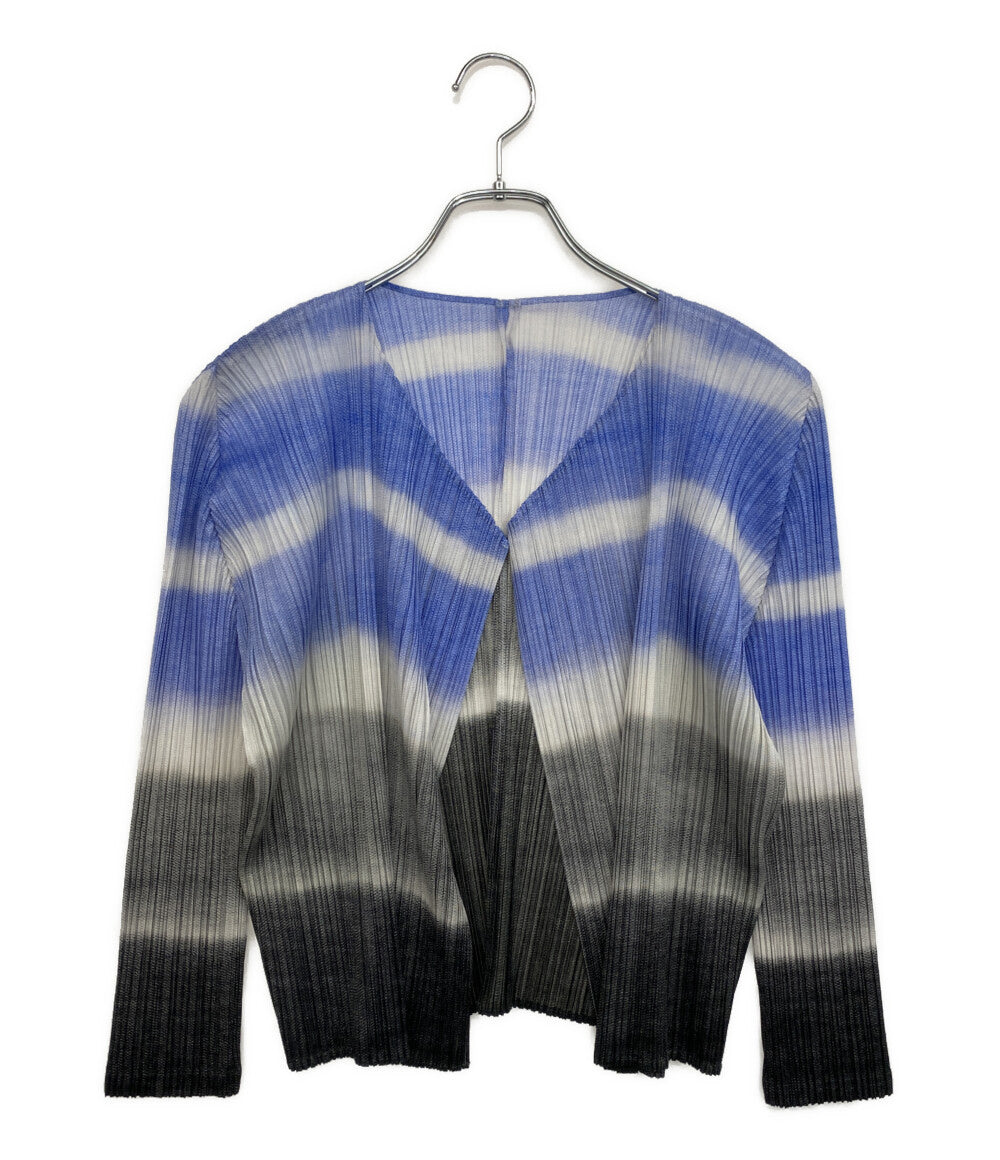 美品 PLEATS PLEASE カーディガン グレー×ライトブルー PP73-J0762 レディース SIZE 3 プリーツプリーズ