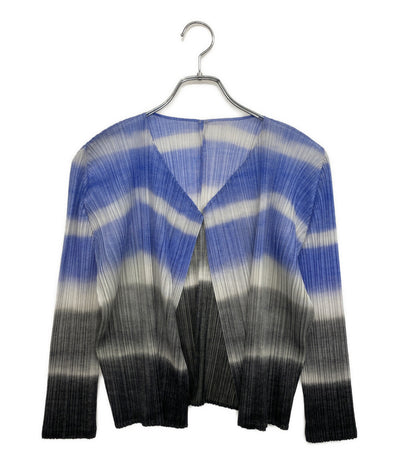 美品 PLEATS PLEASE カーディガン グレー×ライトブルー PP73-J0762 レディース SIZE 3 プリーツプリーズ