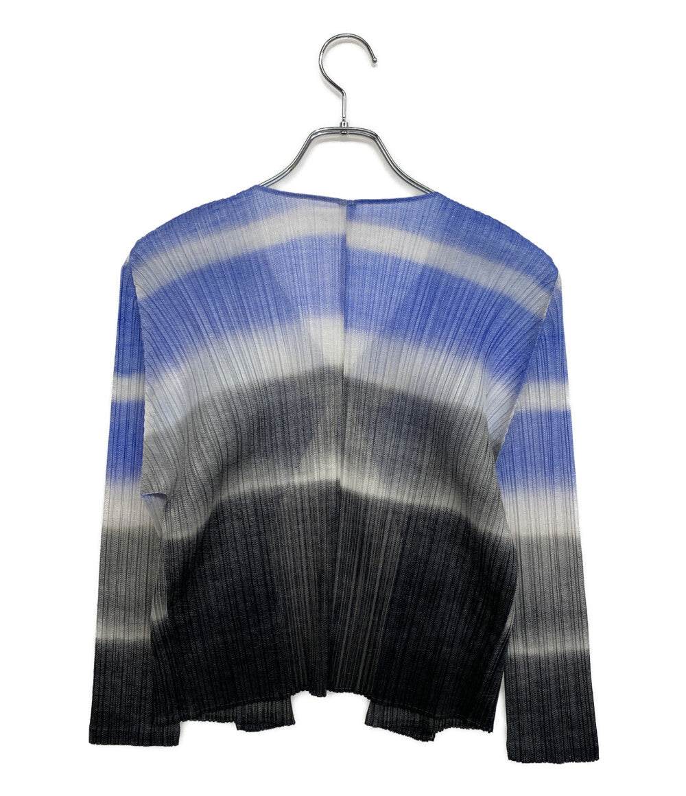 美品 PLEATS PLEASE カーディガン グレー×ライトブルー PP73-J0762 レディース SIZE 3 プリーツプリーズ