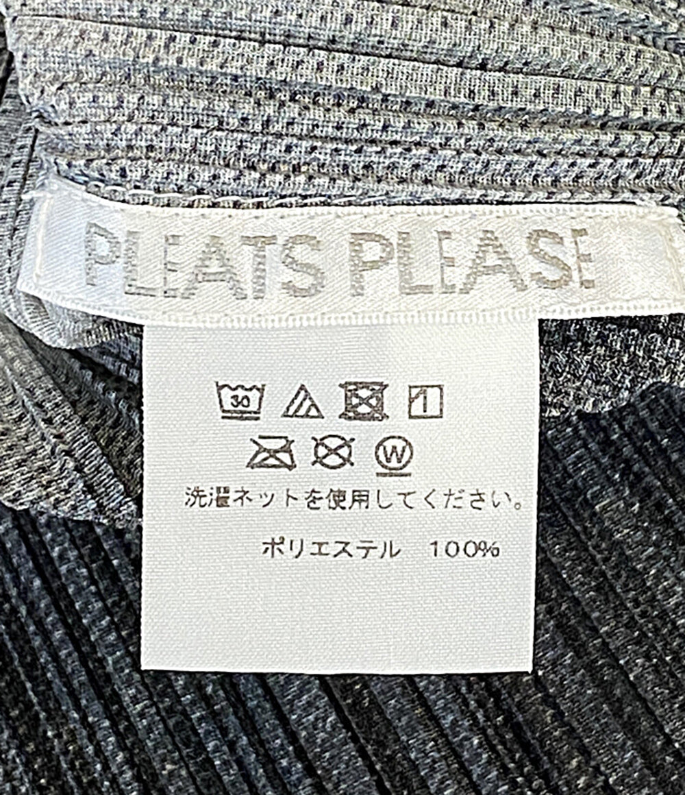 美品 PLEATS PLEASE カーディガン グレー×ライトブルー PP73-J0762 レディース SIZE 3 プリーツプリーズ