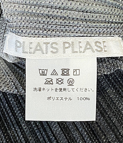 美品 PLEATS PLEASE カーディガン グレー×ライトブルー PP73-J0762 レディース SIZE 3 プリーツプリーズ