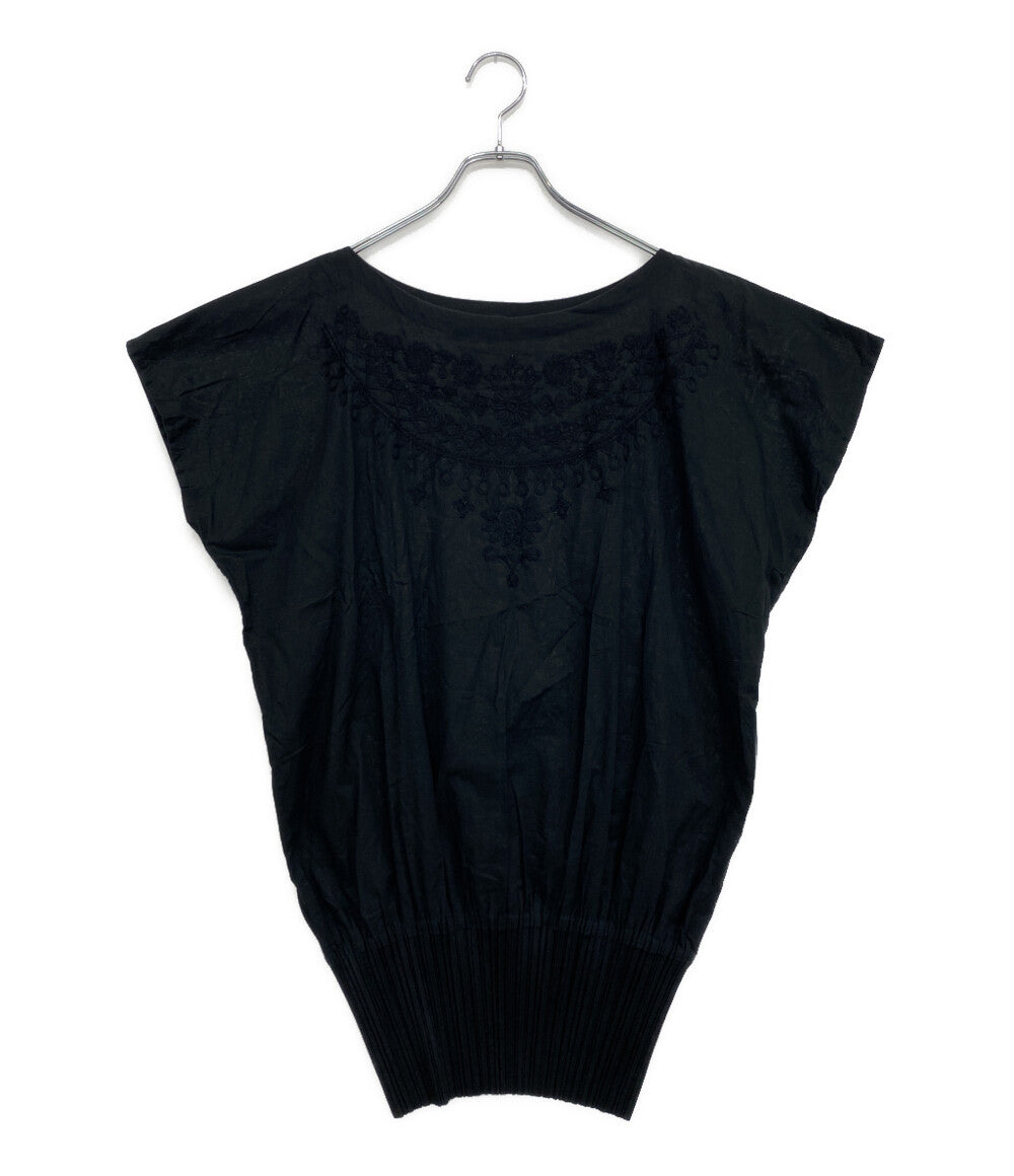 PLEATS PLEASE ブラウス ブラック 裾プリーツ フラワー刺しゅう PP31-JT794 レディース SIZE 3 プリーツプリーズ