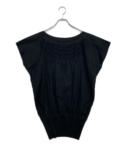 PLEATS PLEASE ブラウス ブラック 裾プリーツ フラワー刺しゅう PP31-JT794 レディース SIZE 3 プリーツプリーズ