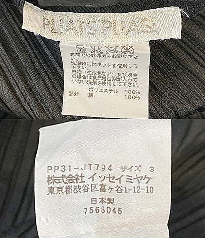 PLEATS PLEASE ブラウス ブラック 裾プリーツ フラワー刺しゅう PP31-JT794 レディース SIZE 3 プリーツプリーズ