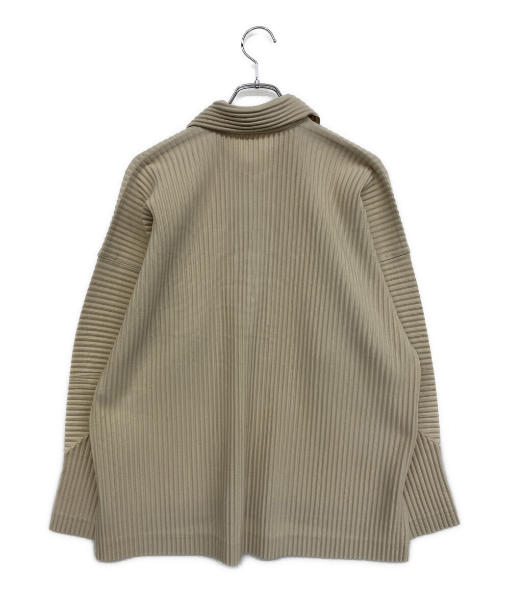 美品 ISSEY MIYAKE HOMME PLISSE 長袖シャツ ベージュ ハーフジッププリーツ HP13JM124 メンズ SIZE 2 オム プリッセ イッセイミヤケ