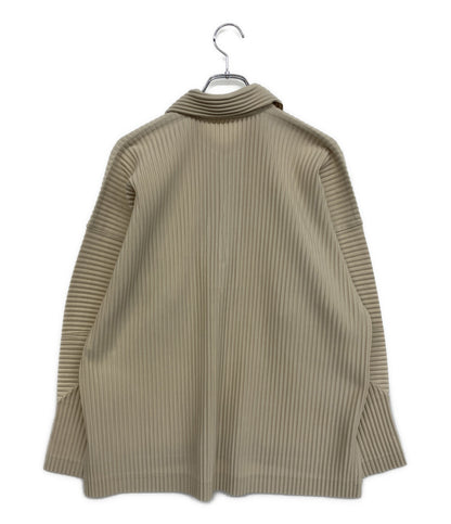美品 ISSEY MIYAKE HOMME PLISSE 長袖シャツ ベージュ ハーフジッププリーツ HP13JM124 メンズ SIZE 2 オム プリッセ イッセイミヤケ