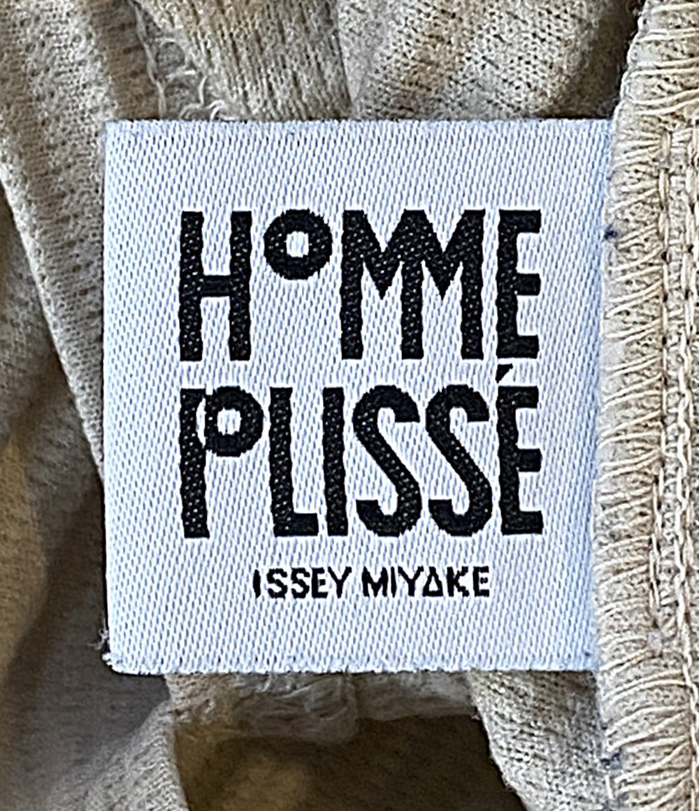 美品 ISSEY MIYAKE HOMME PLISSE 長袖シャツ ベージュ ハーフジッププリーツ HP13JM124 メンズ SIZE 2 オム プリッセ イッセイミヤケ