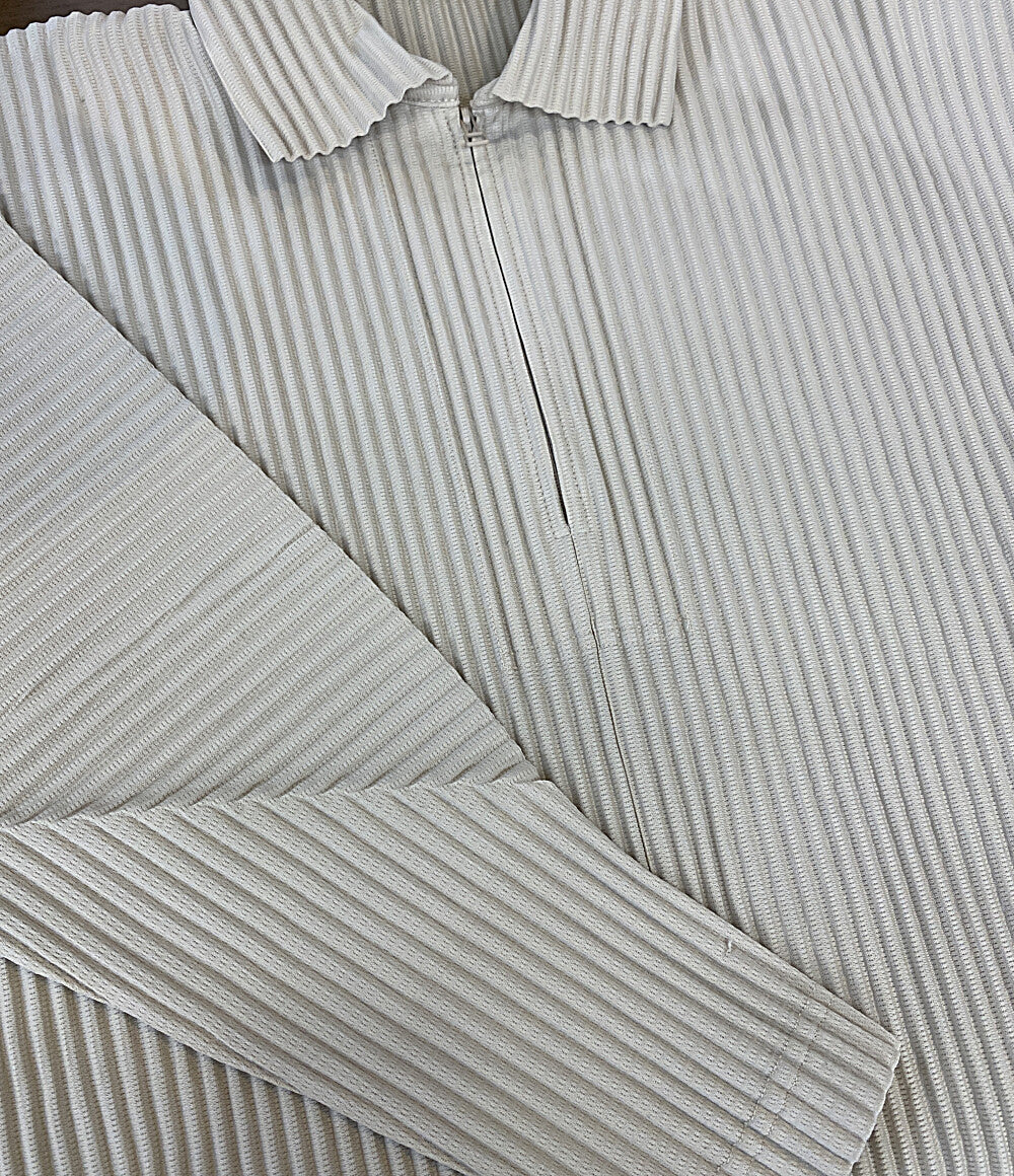 美品 ISSEY MIYAKE HOMME PLISSE 長袖シャツ ベージュ ハーフジッププリーツ HP13JM124 メンズ SIZE 2 オム プリッセ イッセイミヤケ