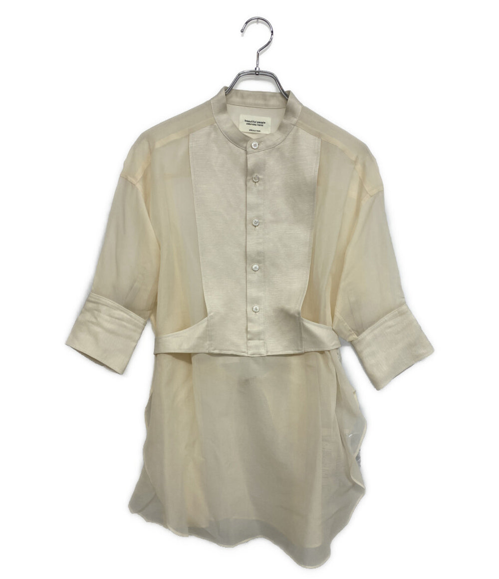 美品 beautiful people 長袖シャツ ベージュ シアー 1915106005 レディース SIZE 34 ビューティフルピープル