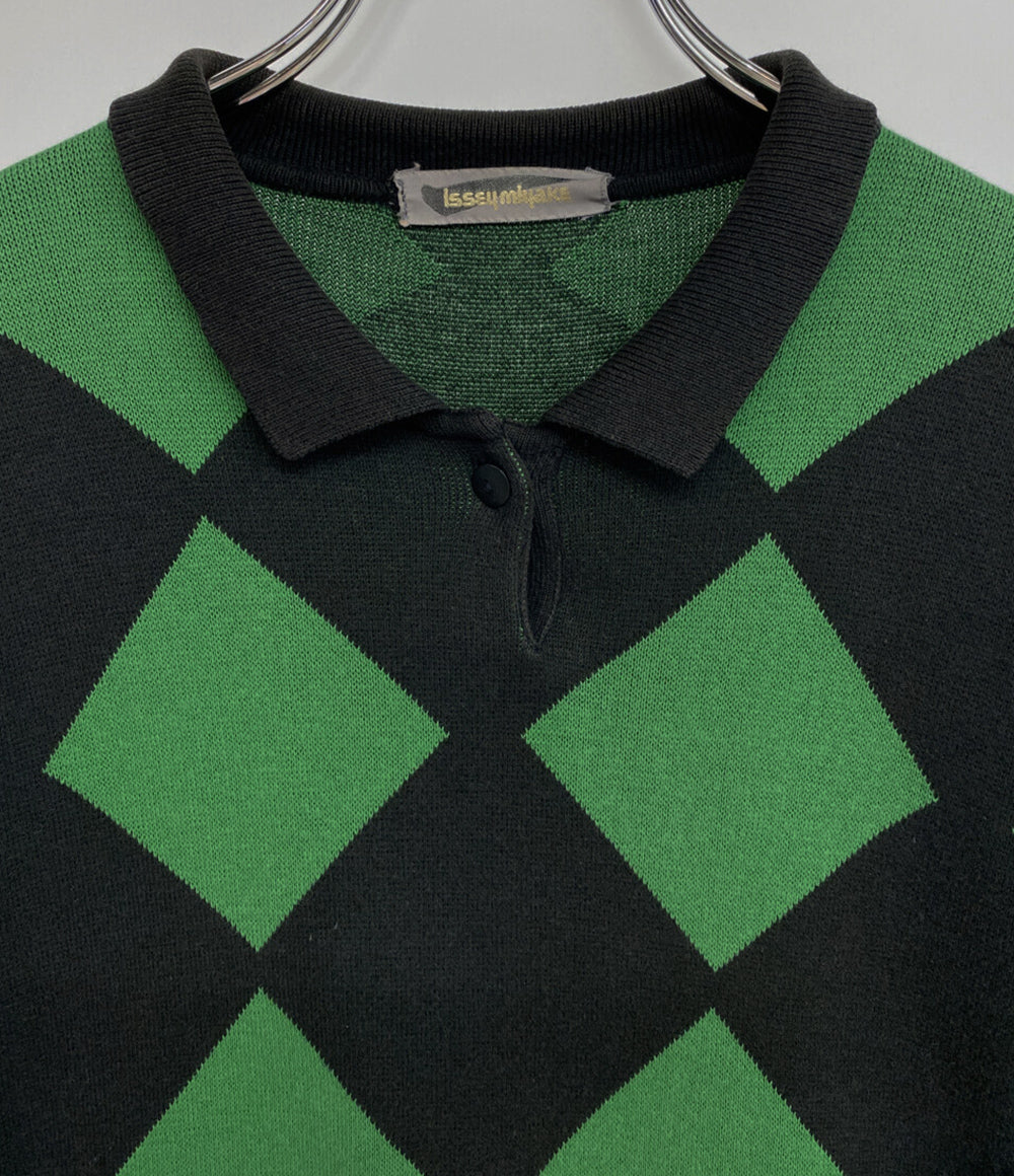 ISSEY MIYAKE ニット ブラック グリーン ダイヤ 80s レディース SIZE M イッセイミヤケ