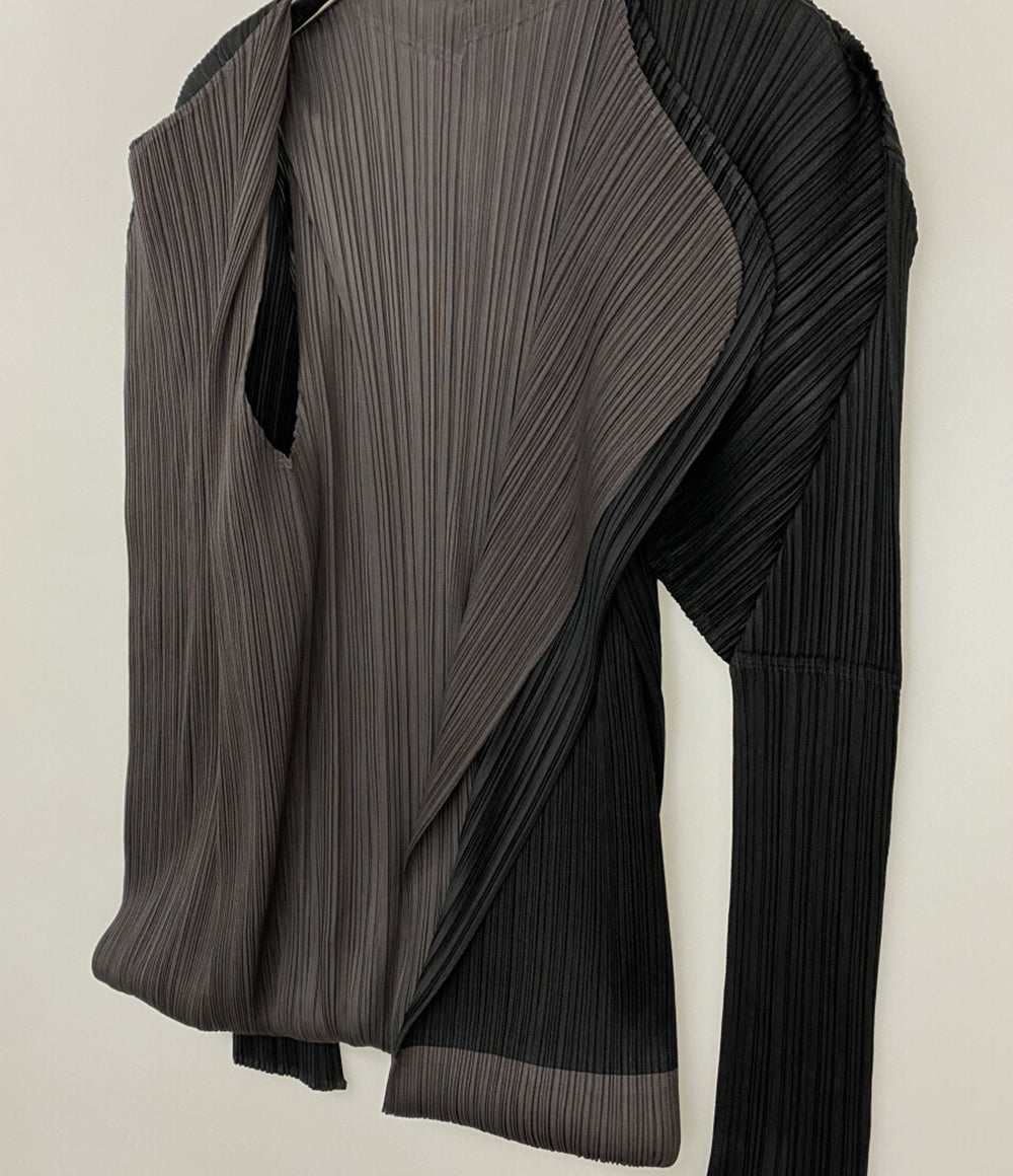 PLEATS PLEASE カーディガン ブラック プリーツ ブラウン 折り返し レディース SIZE 3 プリーツプリーズ