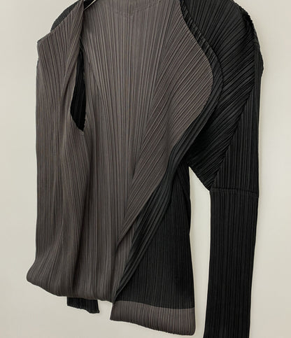 PLEATS PLEASE カーディガン ブラック プリーツ ブラウン 折り返し レディース SIZE 3 プリーツプリーズ