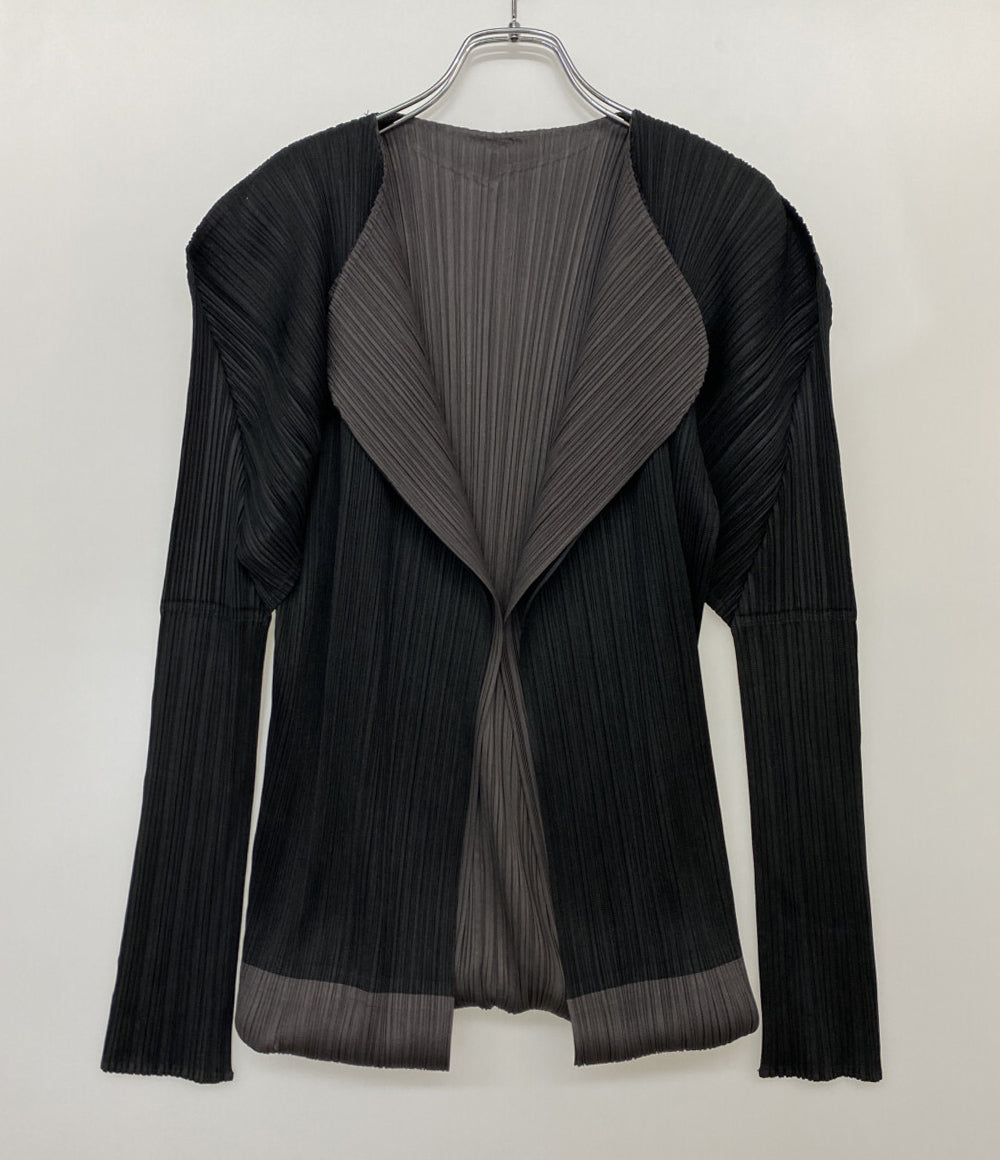 PLEATS PLEASE カーディガン ブラック プリーツ ブラウン 折り返し レディース SIZE 3 プリーツプリーズ