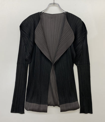 PLEATS PLEASE カーディガン ブラック プリーツ ブラウン 折り返し レディース SIZE 3 プリーツプリーズ