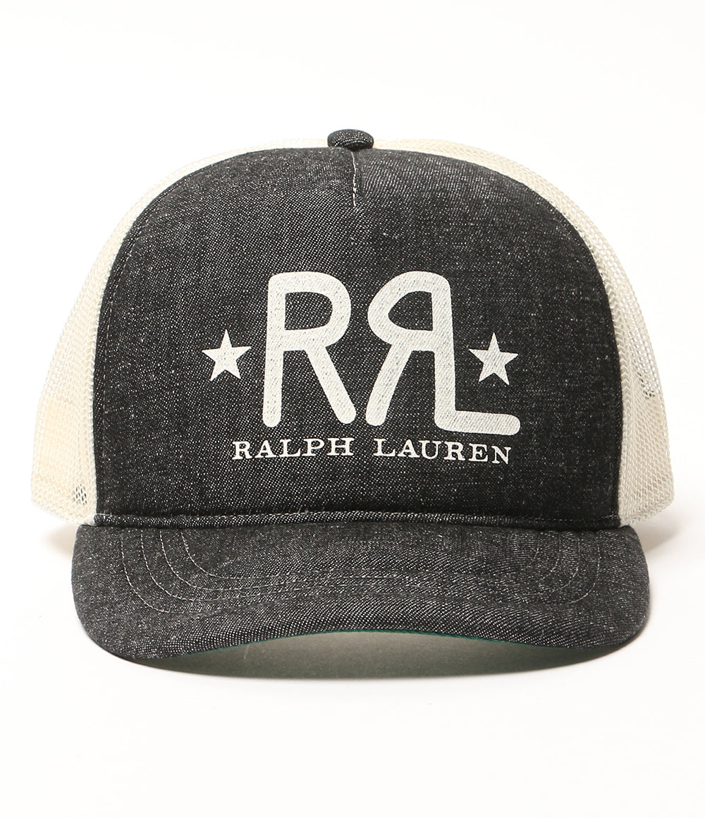 美品 RRL RALPH LAUREN キャップ RANCH ロゴ デニム トラッカー ブラック メンズ ダブルアールエル