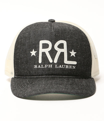 美品 RRL RALPH LAUREN キャップ RANCH ロゴ デニム トラッカー ブラック メンズ ダブルアールエル