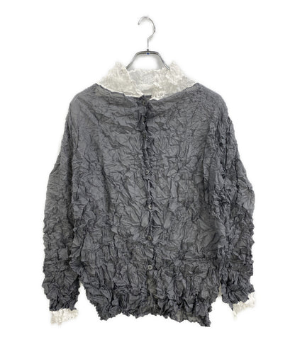 美品 ISSEY MIYAKE 長袖シャツ グレー シワ加工 IM21FJ149 レディース SIZE 2 イッセイミヤケ