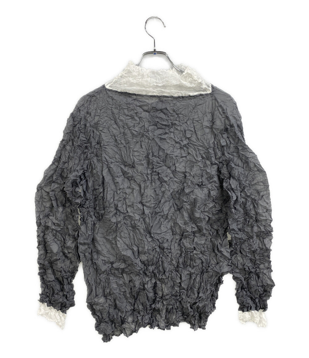 美品 ISSEY MIYAKE 長袖シャツ グレー シワ加工 IM21FJ149 レディース SIZE 2 イッセイミヤケ