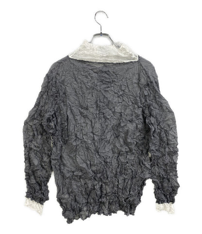 美品 ISSEY MIYAKE 長袖シャツ グレー シワ加工 IM21FJ149 レディース SIZE 2 イッセイミヤケ