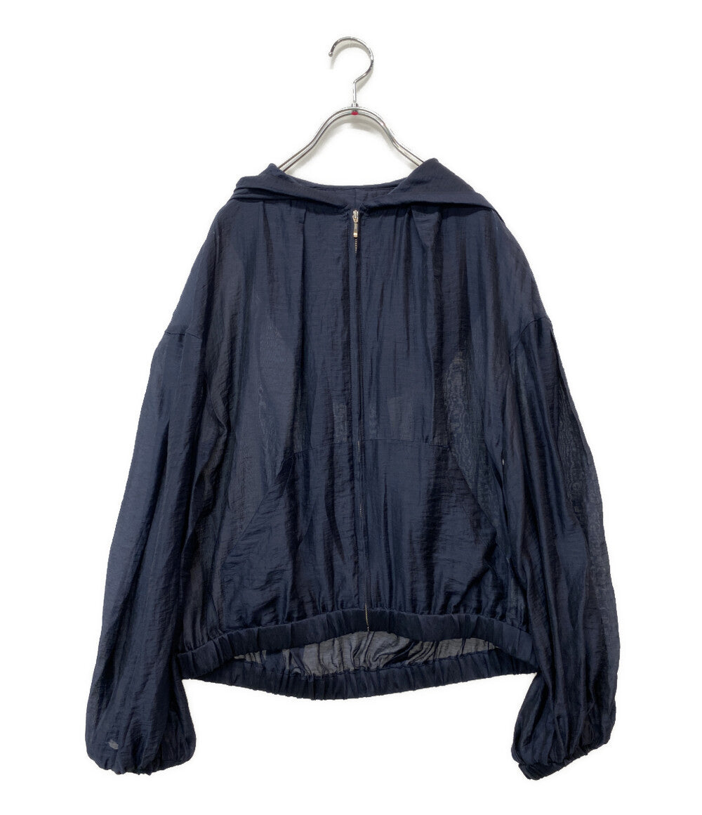 Three dots シャイニーシャツジップアップフーディ シアー ネイビー NE7003Y レディース SIZE S スリードッツ