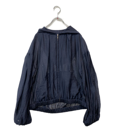 Three dots シャイニーシャツジップアップフーディ シアー ネイビー NE7003Y レディース SIZE S スリードッツ