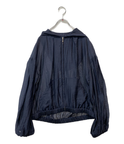 Three dots シャイニーシャツジップアップフーディ シアー ネイビー NE7003Y レディース SIZE S スリードッツ