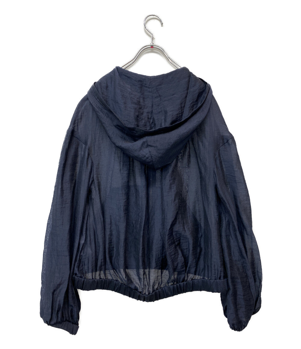 Three dots シャイニーシャツジップアップフーディ シアー ネイビー NE7003Y レディース SIZE S スリードッツ