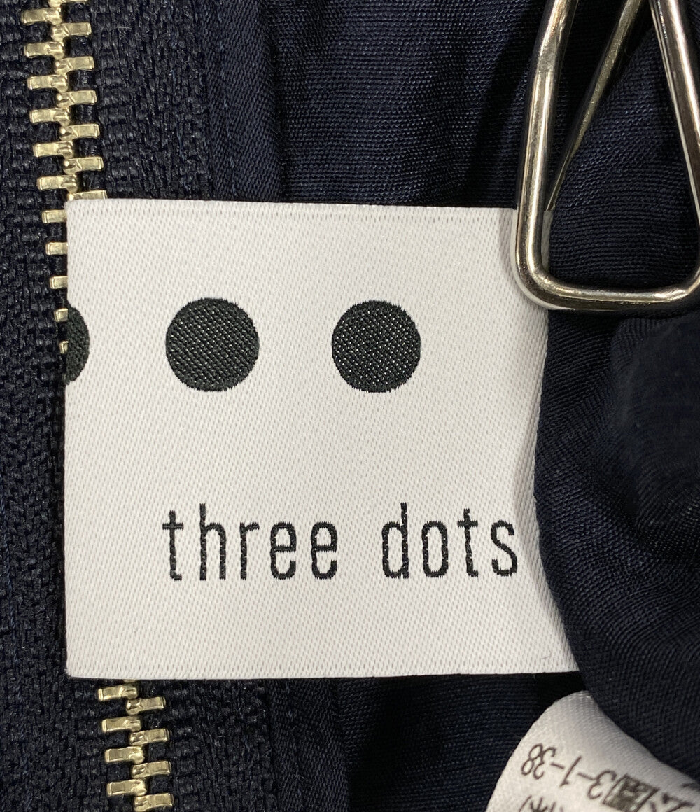 Three dots シャイニーシャツジップアップフーディ シアー ネイビー NE7003Y レディース SIZE S スリードッツ