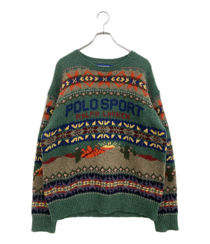 美品 POLO SPORTS RALPH LAUREN ニット FAIR ISLE WOOL SWEATER GREEN メンズ SIZE L ポロスポーツ