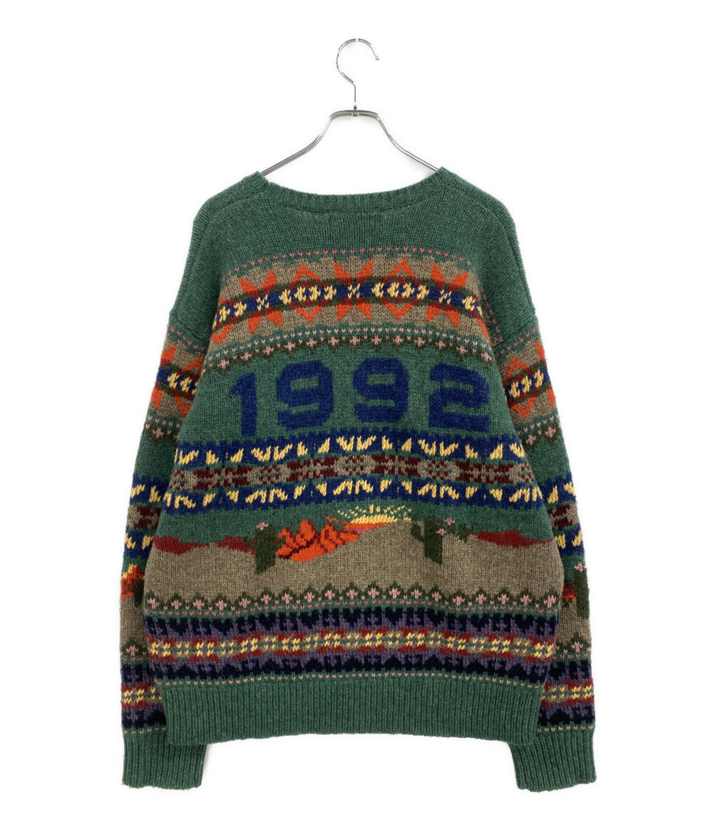美品 POLO SPORTS RALPH LAUREN ニット FAIR ISLE WOOL SWEATER GREEN メンズ SIZE L ポロスポーツ