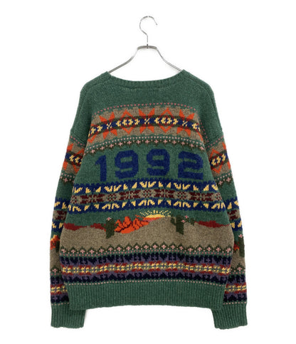 美品 POLO SPORTS RALPH LAUREN ニット FAIR ISLE WOOL SWEATER GREEN メンズ SIZE L ポロスポーツ
