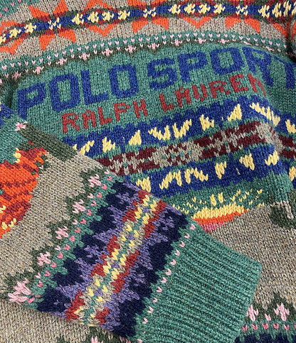 美品 POLO SPORTS RALPH LAUREN ニット FAIR ISLE WOOL SWEATER GREEN メンズ SIZE L ポロスポーツ