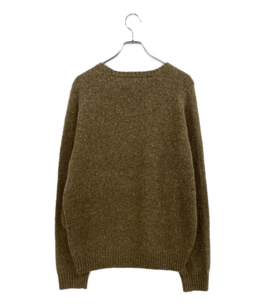美品 POLO RALPH LAUREN ニット SUEDE PATCH WOOL CREWNECK BROWN 710A30044001 メンズ SIZE L ポロ・ラルフローレン