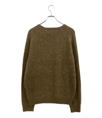美品 POLO RALPH LAUREN ニット SUEDE PATCH WOOL CREWNECK BROWN 710A30044001 メンズ SIZE L ポロ・ラルフローレン