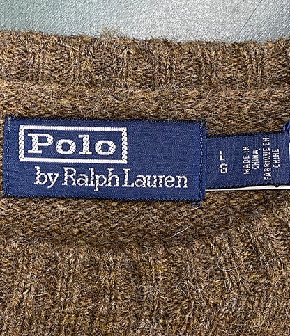 美品 POLO RALPH LAUREN ニット SUEDE PATCH WOOL CREWNECK BROWN 710A30044001 メンズ SIZE L ポロ・ラルフローレン