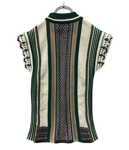 美品 Mame Kurogouchi ノースリーブニット Knit Stripe MM20SS-KN033 グリーン レディース SIZE 2 マメクロゴウチ