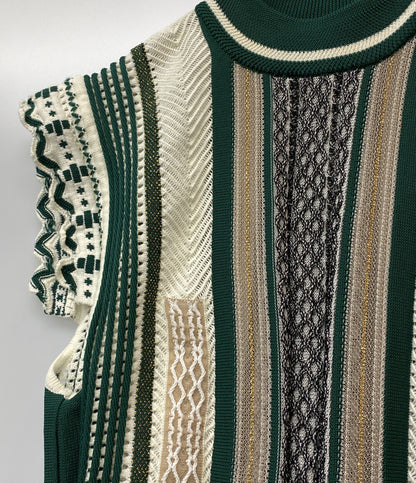美品 Mame Kurogouchi ノースリーブニット Knit Stripe MM20SS-KN033 グリーン レディース SIZE 2 マメクロゴウチ