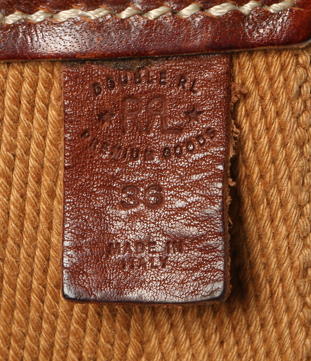 RRL RALPH LAUREN イタリア製 キャンバス×レザー ダブルリングベルト ブラウン メンズ SIZE 36 ダブルアールエル