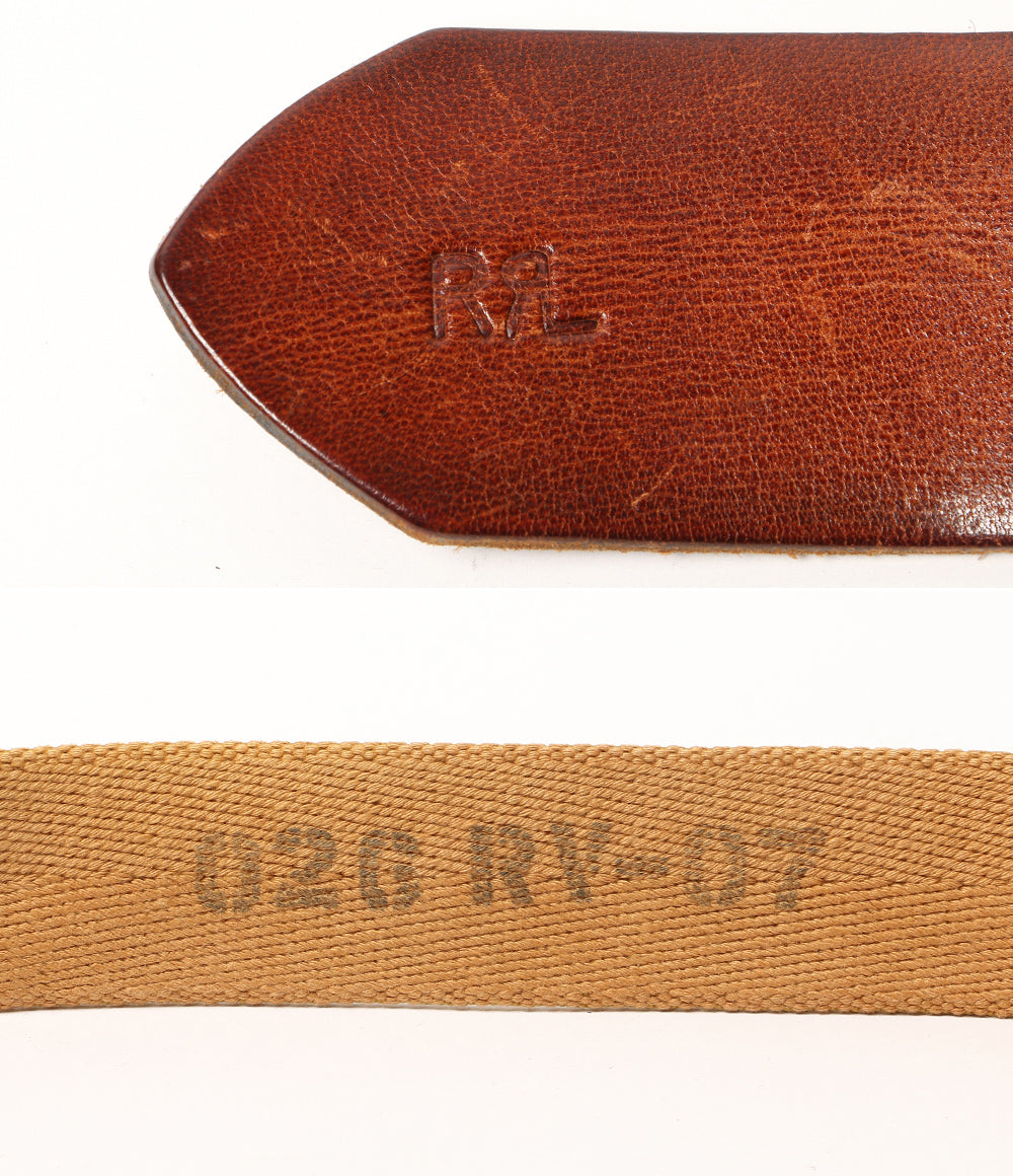 RRL RALPH LAUREN イタリア製 キャンバス×レザー ダブルリングベルト ブラウン メンズ SIZE 36 ダブルアールエル