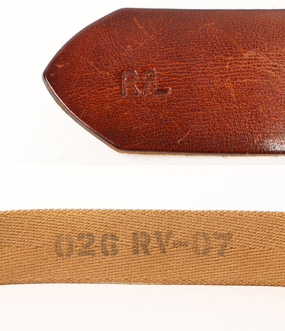 RRL RALPH LAUREN イタリア製 キャンバス×レザー ダブルリングベルト ブラウン メンズ SIZE 36 ダブルアールエル