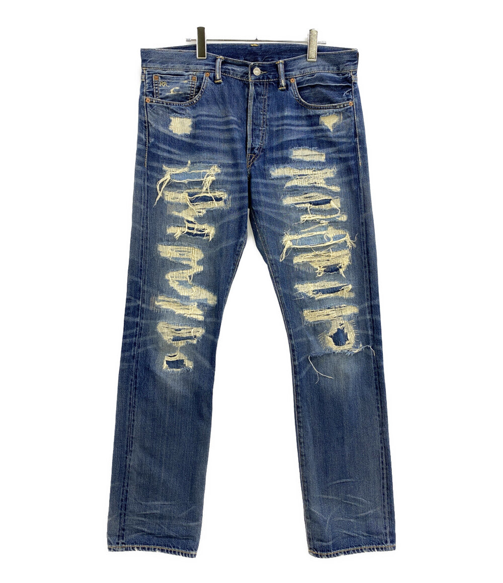 RRL RALPH LAUREN デニムパンツ リペアダメージ加工 SLIM FIT セルビッチ メンズ SIZE 34x32 ダブルアールエル