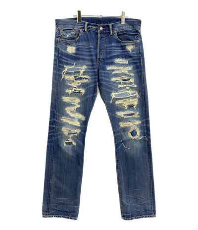 RRL RALPH LAUREN デニムパンツ リペアダメージ加工 SLIM FIT セルビッチ メンズ SIZE 34x32 ダブルアールエル