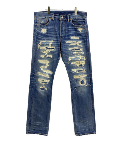 RRL RALPH LAUREN デニムパンツ リペアダメージ加工 SLIM FIT セルビッチ メンズ SIZE 34x32 ダブルアールエル