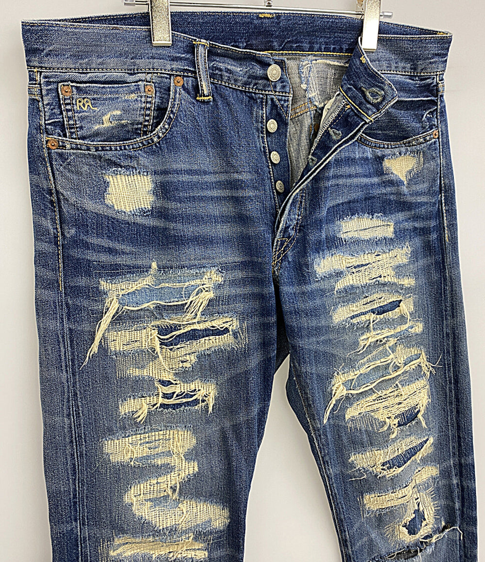 RRL RALPH LAUREN デニムパンツ リペアダメージ加工 SLIM FIT セルビッチ メンズ SIZE 34x32 ダブルアールエル