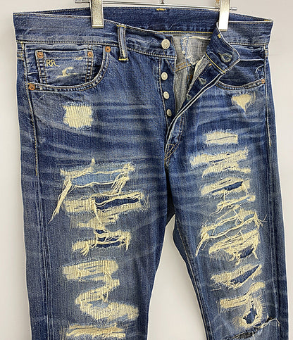 RRL RALPH LAUREN デニムパンツ リペアダメージ加工 SLIM FIT セルビッチ メンズ SIZE 34x32 ダブルアールエル