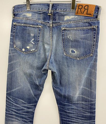 RRL RALPH LAUREN デニムパンツ リペアダメージ加工 SLIM FIT セルビッチ メンズ SIZE 34x32 ダブルアールエル
