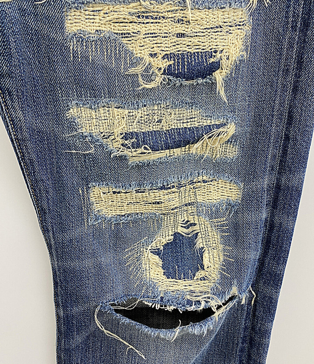 RRL RALPH LAUREN デニムパンツ リペアダメージ加工 SLIM FIT セルビッチ メンズ SIZE 34x32 ダブルアールエル