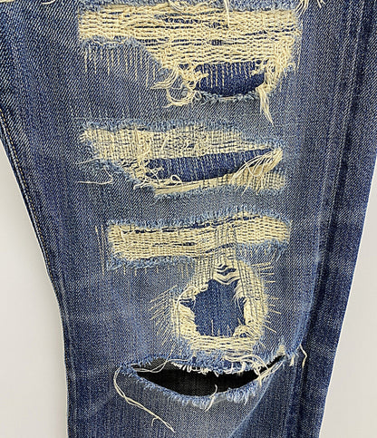 RRL RALPH LAUREN デニムパンツ リペアダメージ加工 SLIM FIT セルビッチ メンズ SIZE 34x32 ダブルアールエル