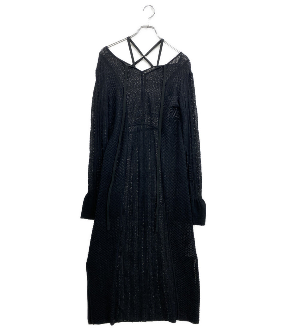 美品 AMERI 長袖ワンピース UND CROSS NECK CROCHET KNIT DRESS 02320520670 レディース SIZE S アメリ
